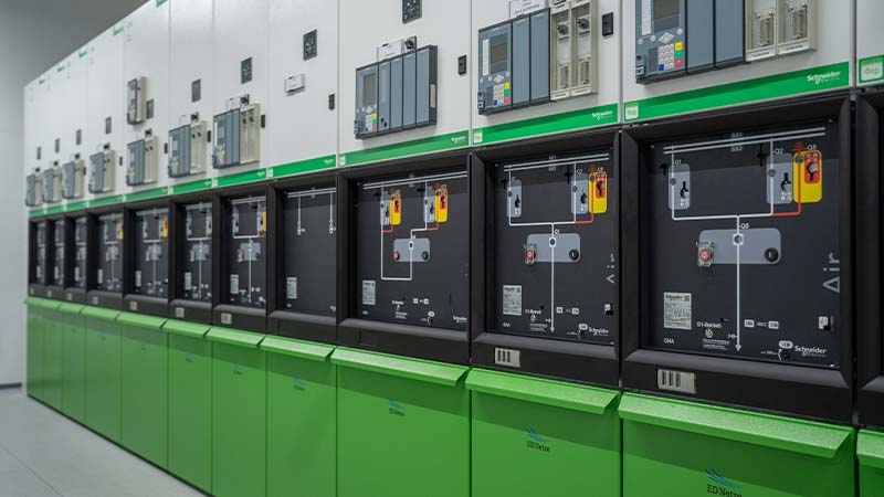 A row of green cabinets